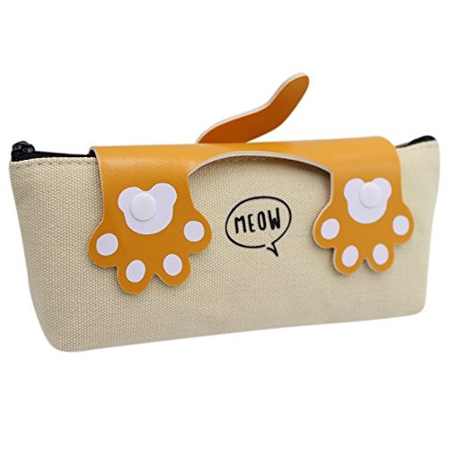 CC-US Canvas Pencil Case Holder Cat Paws Pen Box Zipper Stationery...