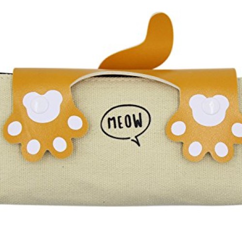 CC-US Canvas Pencil Case Holder Cat Paws Pen Box Zipper Stationery...