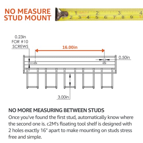c2M Heavy Duty Floating Tool Shelf & Organizer | Wall Mounted Gara...