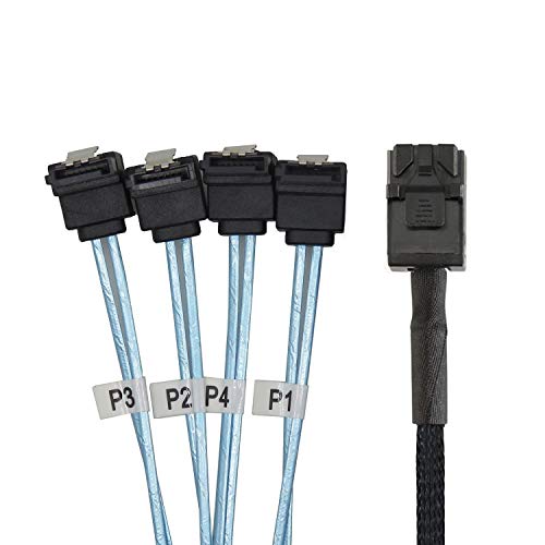 Cablecc Internal Mini SAS SFF-8643 Host to Angled 4 SATA Target Ha...