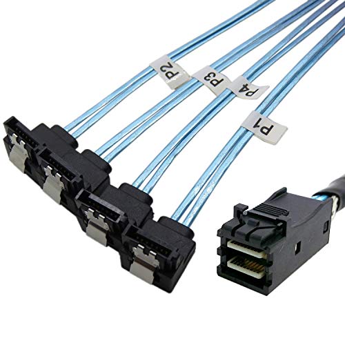 Cablecc Internal Mini SAS SFF-8643 Host to Angled 4 SATA Target Ha...