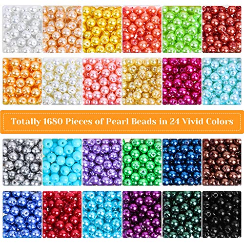Pearl Beads for Jewelry Making, Caffox 1680PCS Round Colorful Pear...
