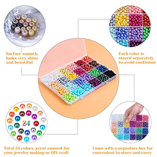 Pearl Beads for Jewelry Making, Caffox 1680PCS Round Colorful Pear...