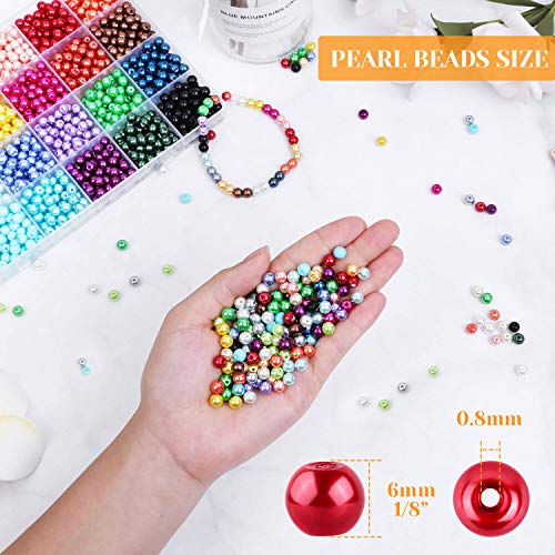 Pearl Beads for Jewelry Making, Caffox 1680PCS Round Colorful Pear...