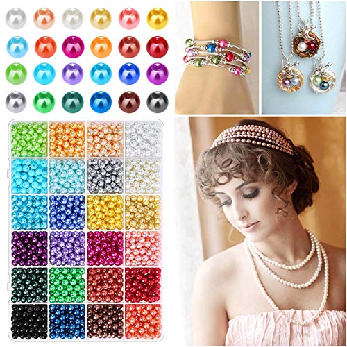 Pearl Beads for Jewelry Making, Caffox 1680PCS Round Colorful Pear...