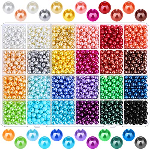 Pearl Beads for Jewelry Making, Caffox 1680PCS Round Colorful Pear...