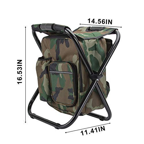 Folding Stool Backpack Insulated Cooler Bag, Collapsible Camping H...