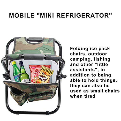 Folding Stool Backpack Insulated Cooler Bag, Collapsible Camping H...