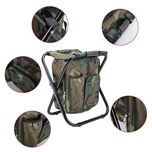 Folding Stool Backpack Insulated Cooler Bag, Collapsible Camping H...