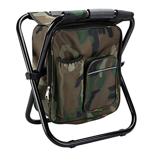 Folding Stool Backpack Insulated Cooler Bag, Collapsible Camping H...