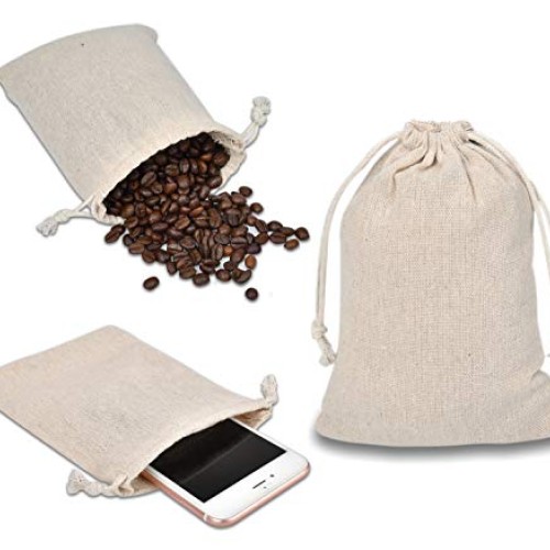 Calary 50pcs Double Canvas Drawstring Gift Bag Cotton Pouch Gift S...