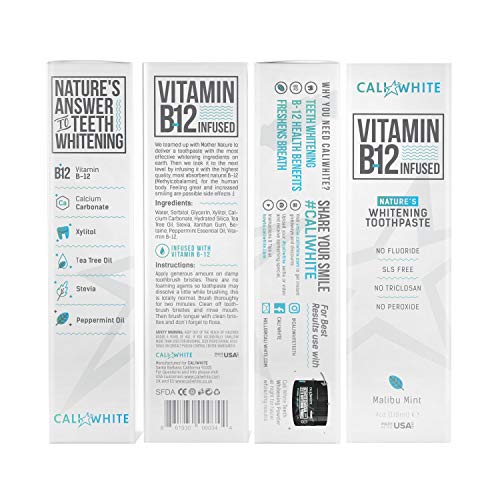 Cali White VEGAN WHITENING TOOTHPASTE with VITAMIN B12, Organic Mi...