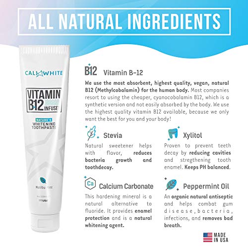 Cali White VEGAN WHITENING TOOTHPASTE with VITAMIN B12, Organic Mi...