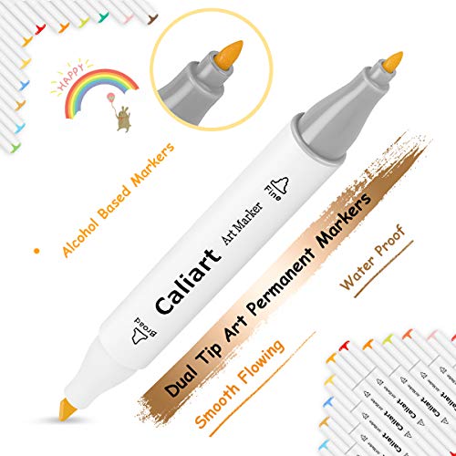 Caliart 40 Colors Dual Tip Art Markers Permanent Alcohol Based Mar...