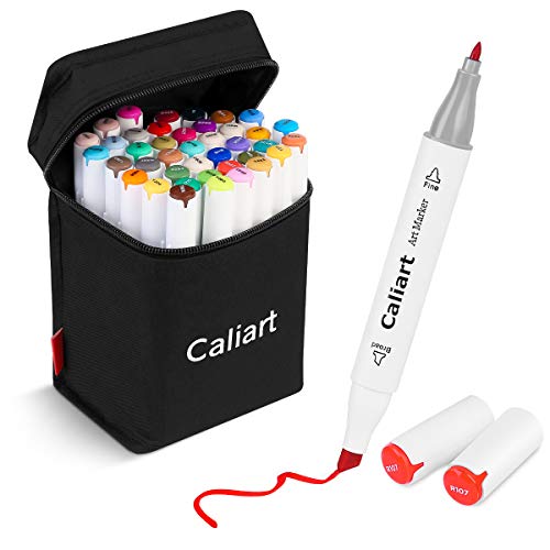 Caliart 40 Colors Dual Tip Art Markers Permanent Alcohol Based Mar...