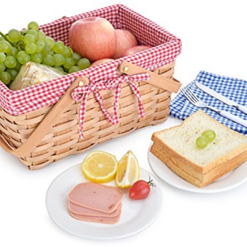 Picnic Basket Natural Woven Woodchip with Double Folding Handles |...
