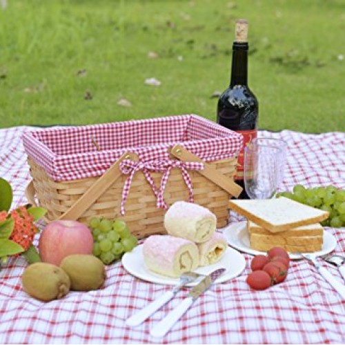Picnic Basket Natural Woven Woodchip with Double Folding Handles |...