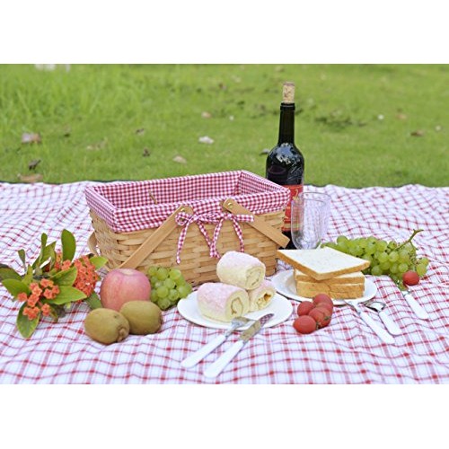 Picnic Basket Natural Woven Woodchip with Double Folding Handles |...