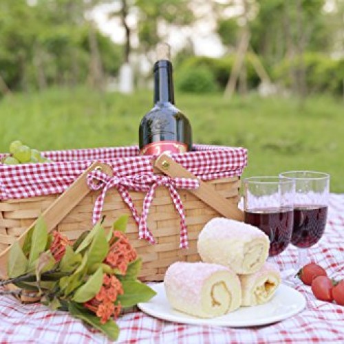Picnic Basket Natural Woven Woodchip with Double Folding Handles |...