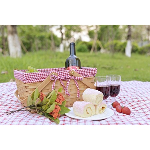 Picnic Basket Natural Woven Woodchip with Double Folding Handles |...