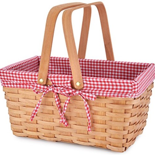 Picnic Basket Natural Woven Woodchip with Double Folding Handles |...