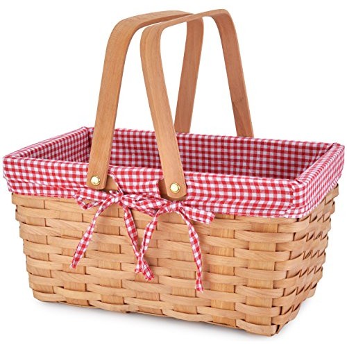 Picnic Basket Natural Woven Woodchip with Double Folding Handles |...