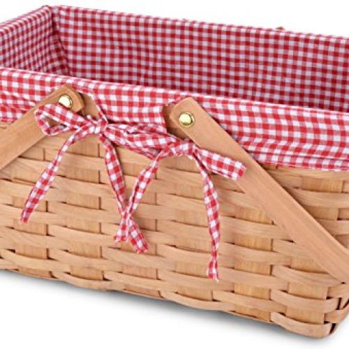 Picnic Basket Natural Woven Woodchip with Double Folding Handles |...