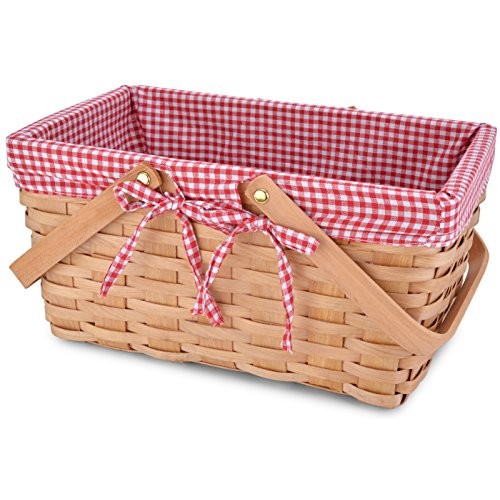 Picnic Basket Natural Woven Woodchip with Double Folding Handles |...