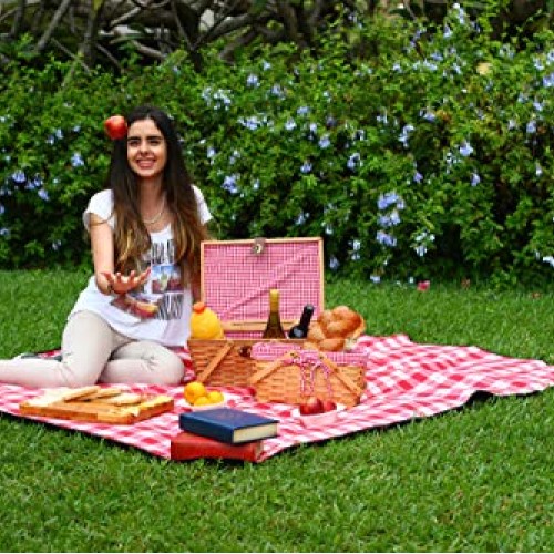 Picnic Basket Natural Woven Woodchip with Double Folding Handles |...