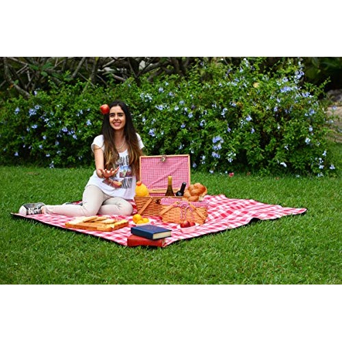 Picnic Basket Natural Woven Woodchip with Double Folding Handles |...