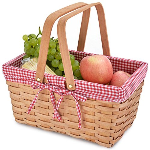 Picnic Basket Natural Woven Woodchip with Double Folding Handles |...