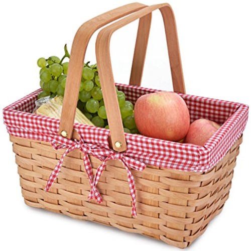 Picnic Basket Natural Woven Woodchip with Double Folding Handles |...