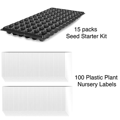 Combo Pack 15-Pack Seed Starter Trays and 100-Pack Plastic Plant...