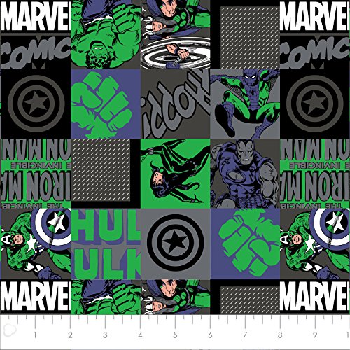 Marvel Comic Retro Hero Blocks in Green Premium Quality Cotton Fab...