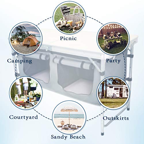 Camp Field Camping Folding Aluminum Table with Adjustable Legs for...