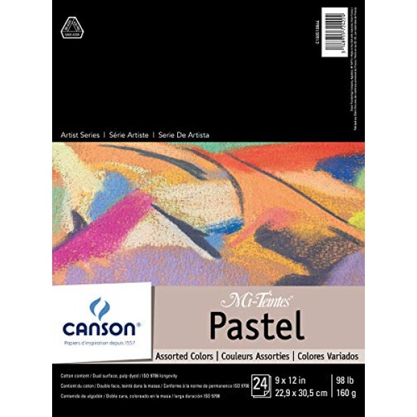 CANSON Mi-Teintes Pastel Pad, Assorted Colors 9X12 Fold Over 10...