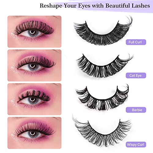 Russian Strip Lashes D Curl False Eyelashes, Wispy Fluffy Natural ...