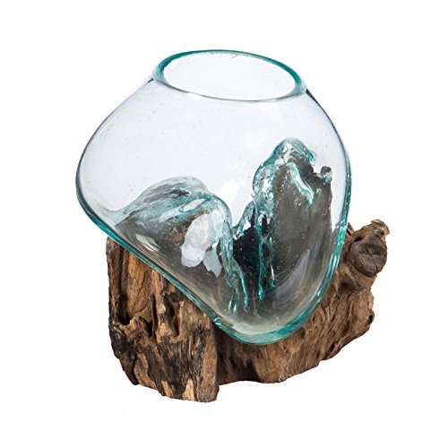 Cape Craftsmen Hand-Blown Blue Tinted Bubble Glass On Driftwood Te...