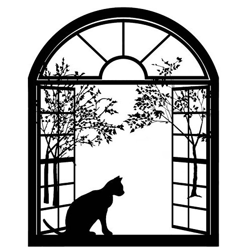 Cat Arched Window 4 Black 15CC540 Fused Glass Decal