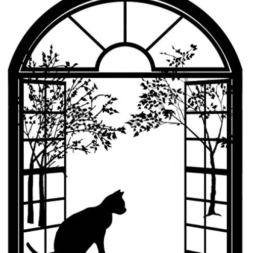 Cat Arched Window 4 Black 15CC540 Fused Glass Decal