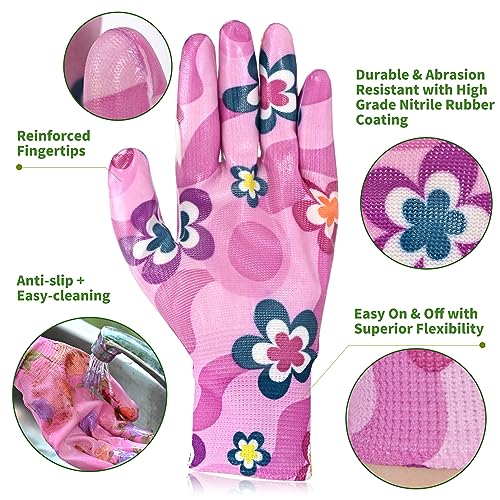 CARE HOME 3 Pairs Garden Gloves for Women, Breathable Nitrile Coat...
