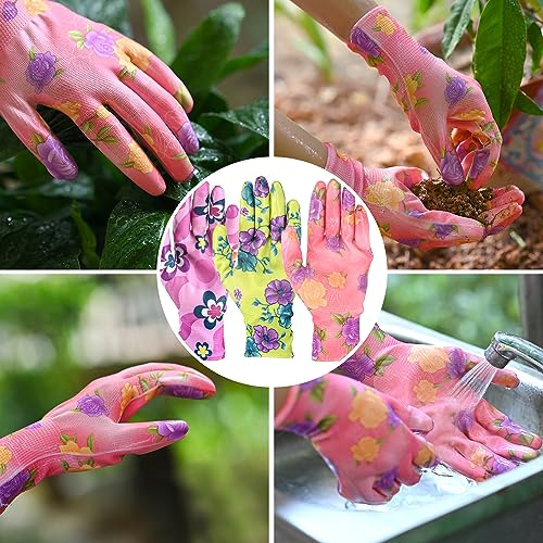 CARE HOME 3 Pairs Garden Gloves for Women, Breathable Nitrile Coat...