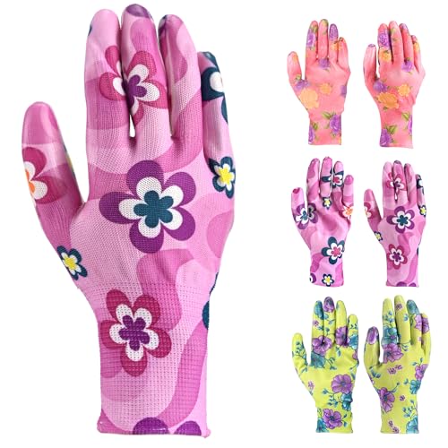 CARE HOME 3 Pairs Garden Gloves for Women, Breathable Nitrile Coat...