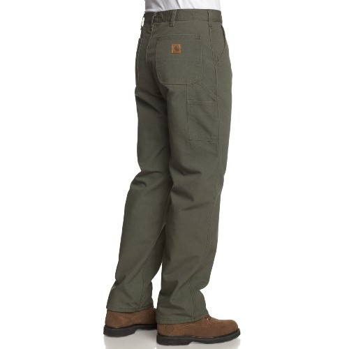 Carhartt Mens Washed Duck Work Dungaree Flannel Lined,Moss,42 x 30
