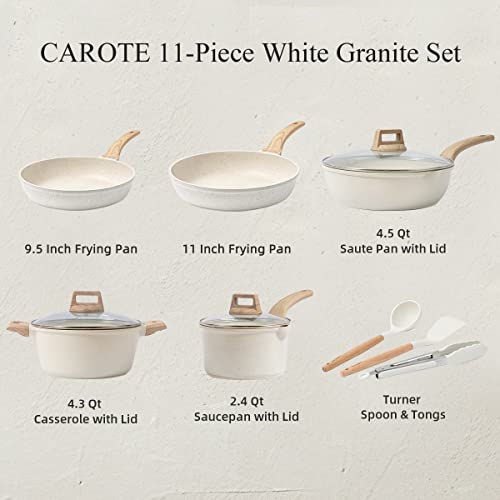 CAROTE Pots and Pans Set Nonstick, White Granite Induction Kitchen...
