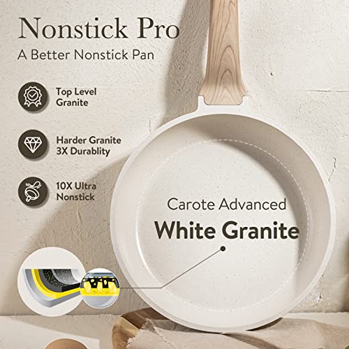 CAROTE Pots and Pans Set Nonstick, White Granite Induction Kitchen...