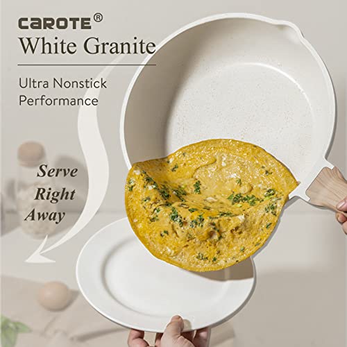 CAROTE Pots and Pans Set Nonstick, White Granite Induction Kitchen...