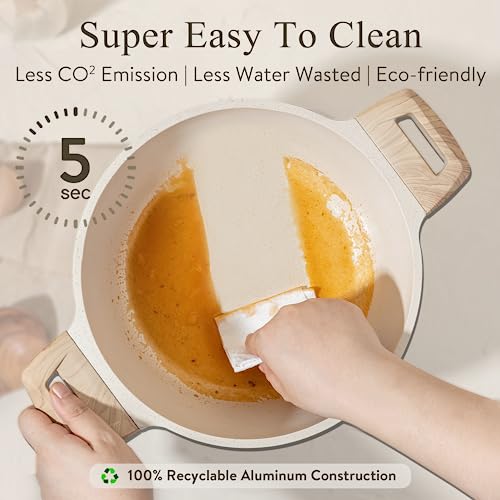 CAROTE Pots and Pans Set Nonstick, White Granite Induction Kitchen...