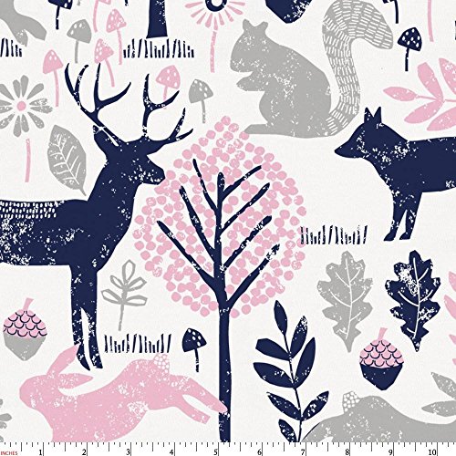 Carousel Designs Bubblegum Pink and Navy Woodland Animals Fabric b...