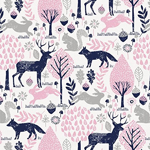 Carousel Designs Bubblegum Pink and Navy Woodland Animals Fabric b...